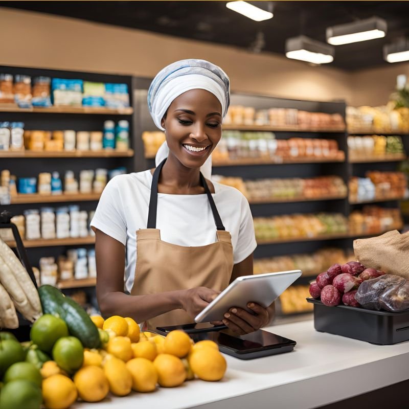 A woman in a store using Gets Easy