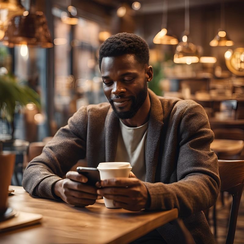 A man in a cafe using Gets Easy